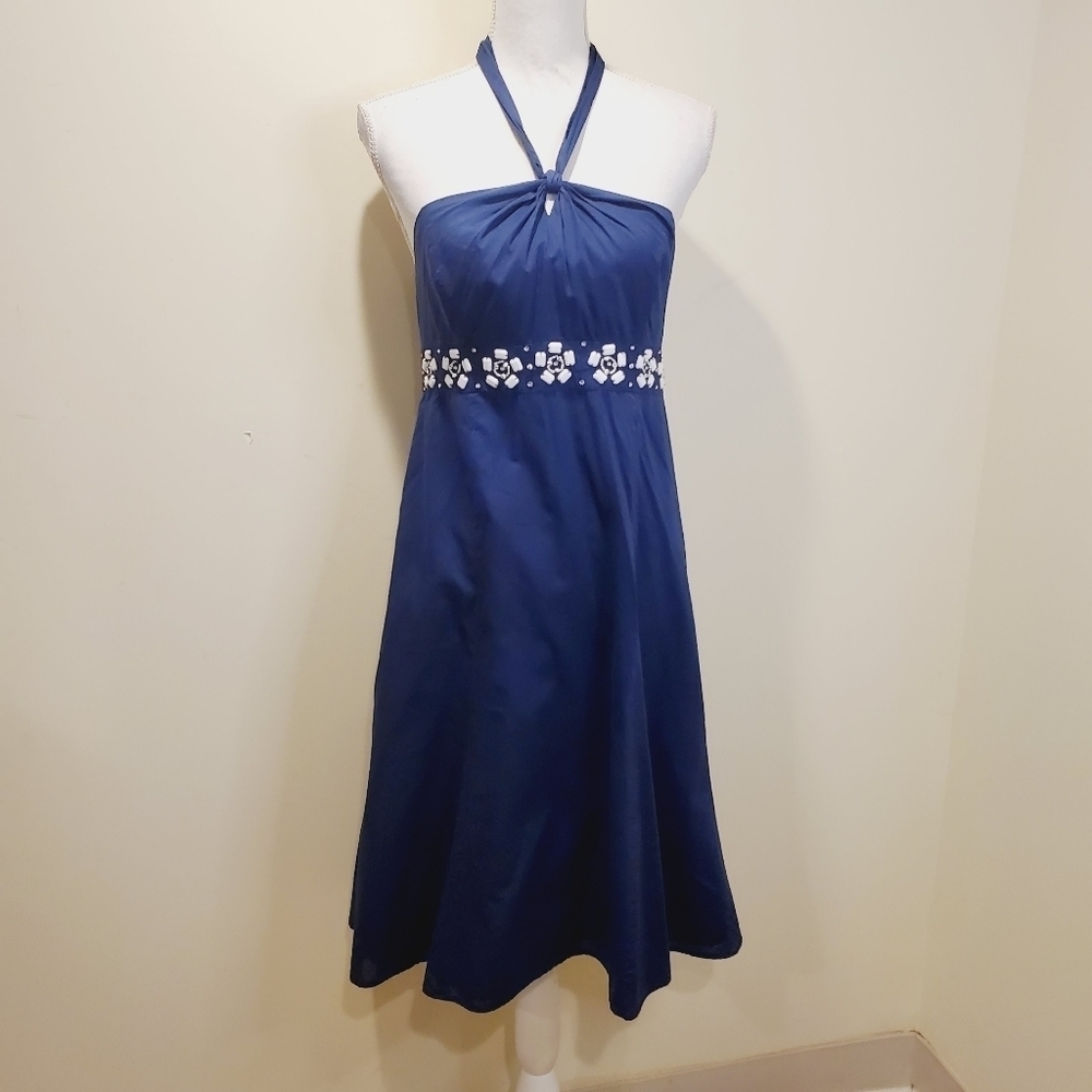 Loft navy blue 100% cotton dress halter neck Size 4